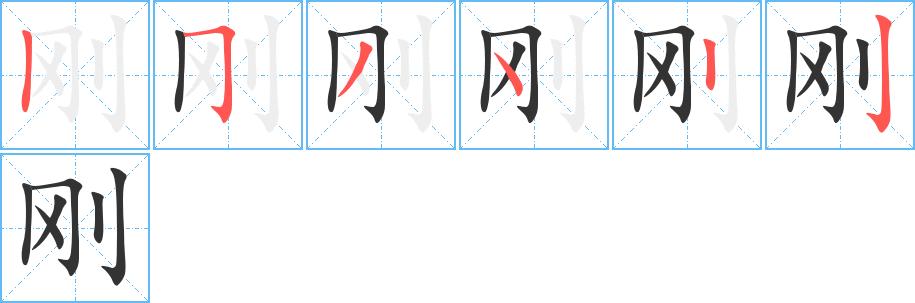 刚的笔顺在田字格的正确写法图片