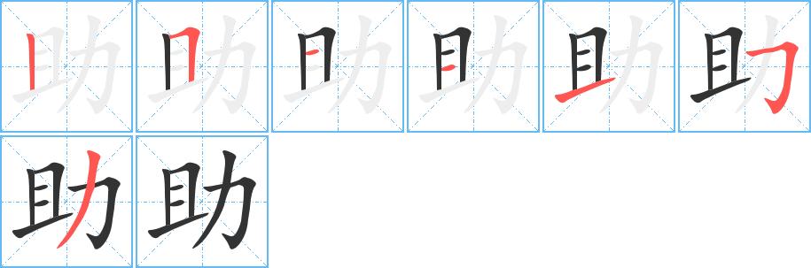 助的笔顺在田字格的正确写法图片