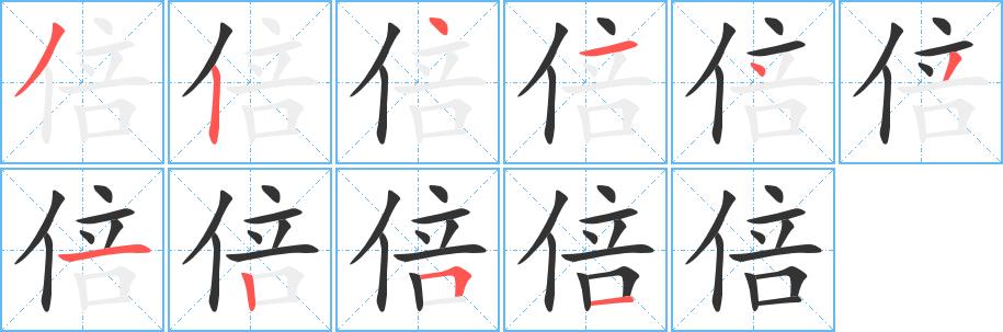 倍的笔顺笔画在田字格的正确写法图片